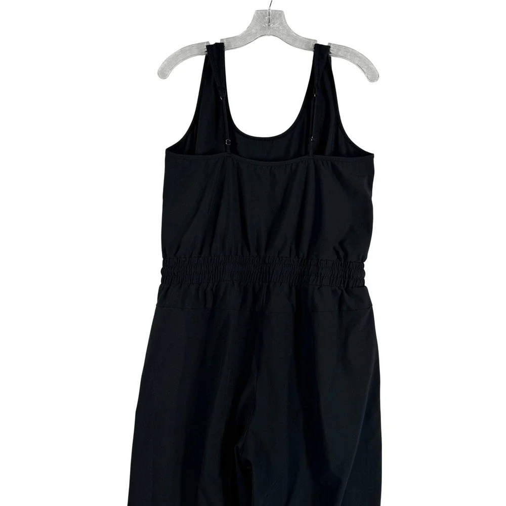 Abercrombie & Fitch Jumpsuit Womens L Black Smocked Waist Bungee Hem Athleisure - Picture 4 of 13